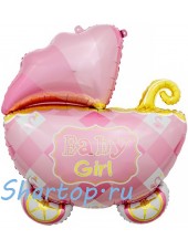 Фольгированный шар Коляска для девочки, розовая
